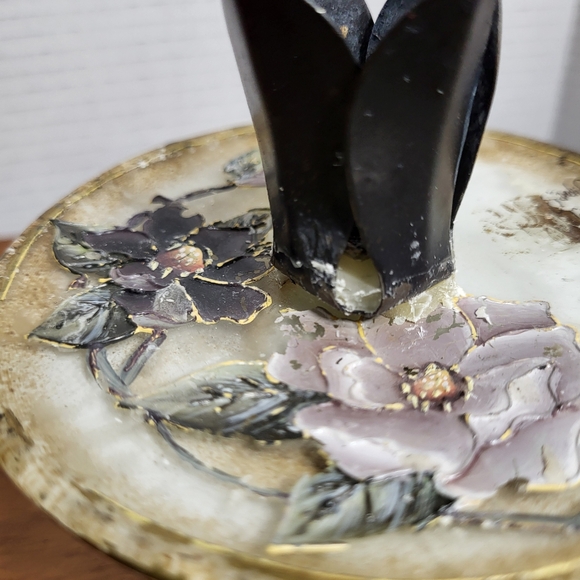 Vintage Pair of Porcelian and Metal Hand Painted Floral Candle Holders - Picture 14 of 17